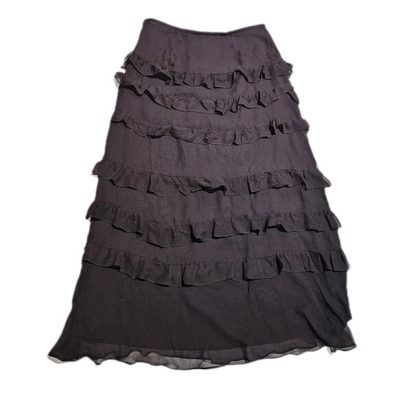 90s y2k whimsigoth fairy brown ruffled silk maxi skirt - Picture 2 of 5